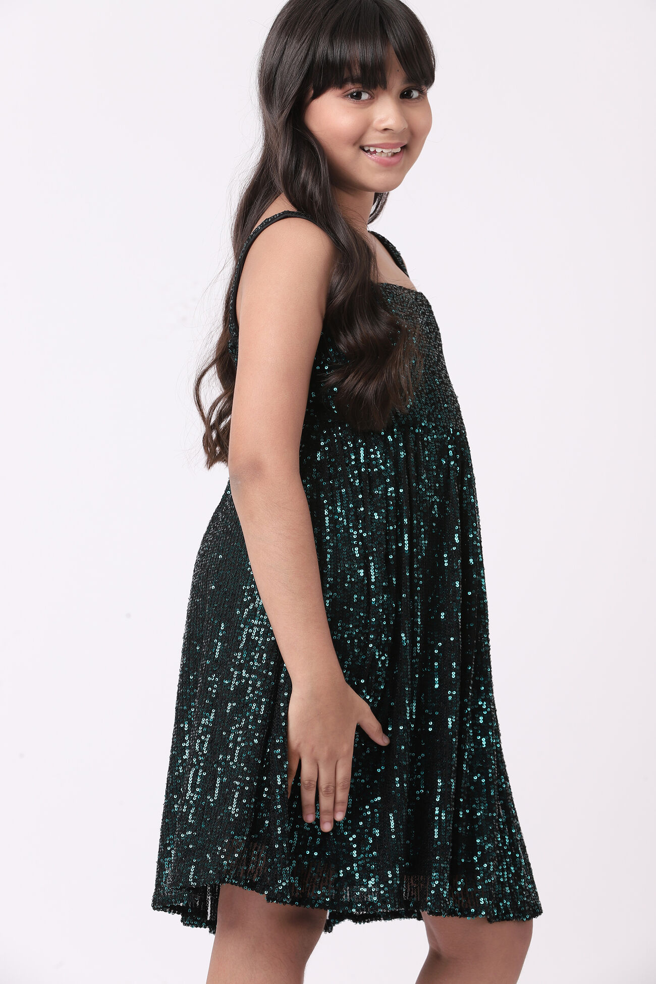 Teal Solid Flared Dress, Teal, image 5